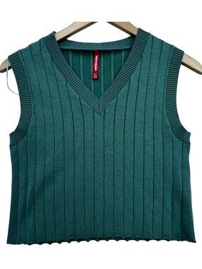 Unionbay Womens Cropped Sweater Vest Ribbed Knit Sleeveless Size XS Green Casual